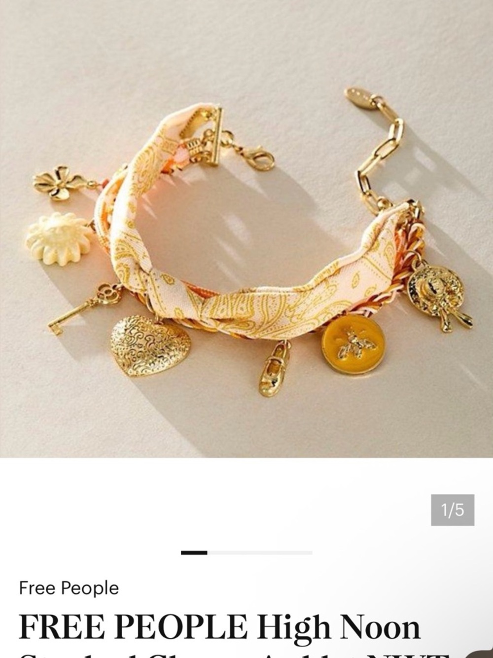 Free People High Noon gold and cream Charm Anklet - Picture 2 of 3